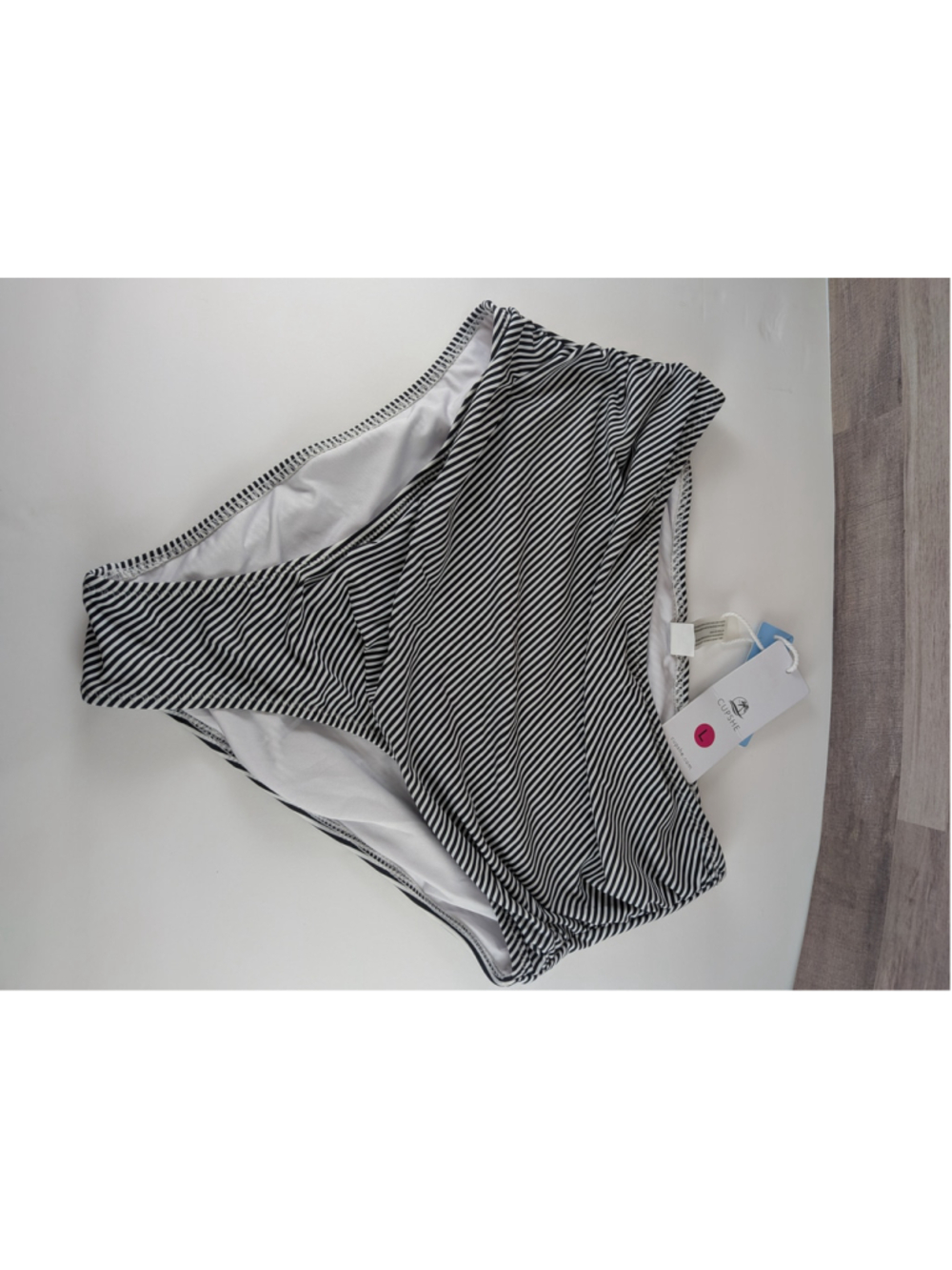 CUPSHE Black White Striped Bikini Bottom L